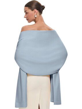 〽️Women's Pashmina Shawl Blue Viscose Wedding Bridal Winter Warm Shoulder Wrap